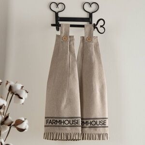Farmhouse Tan Kitchen Towels with Buttons